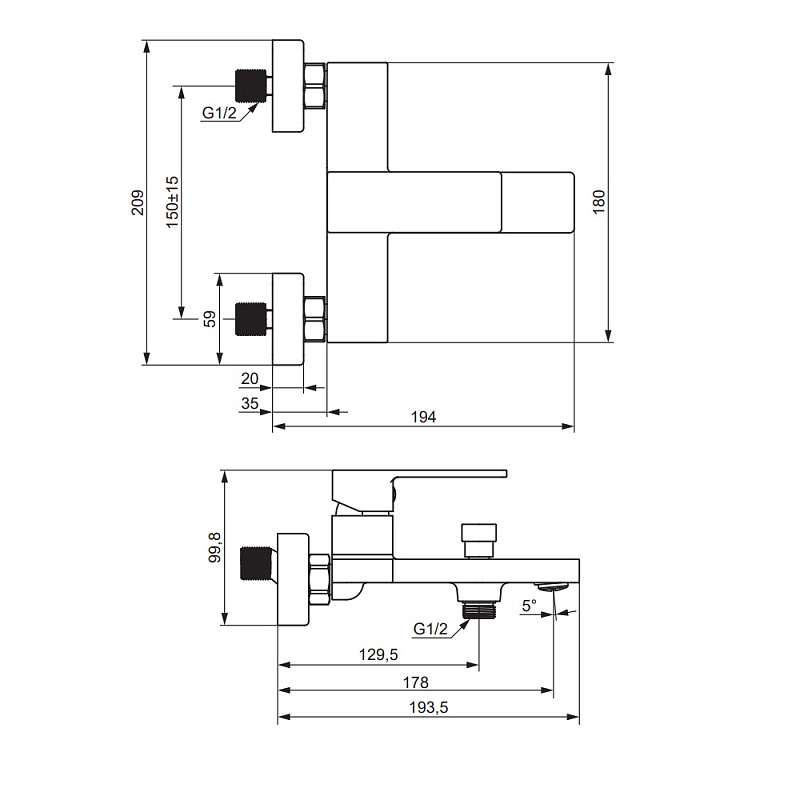 Смеситель для ванны и душа Damixa Gala 531000600 золото