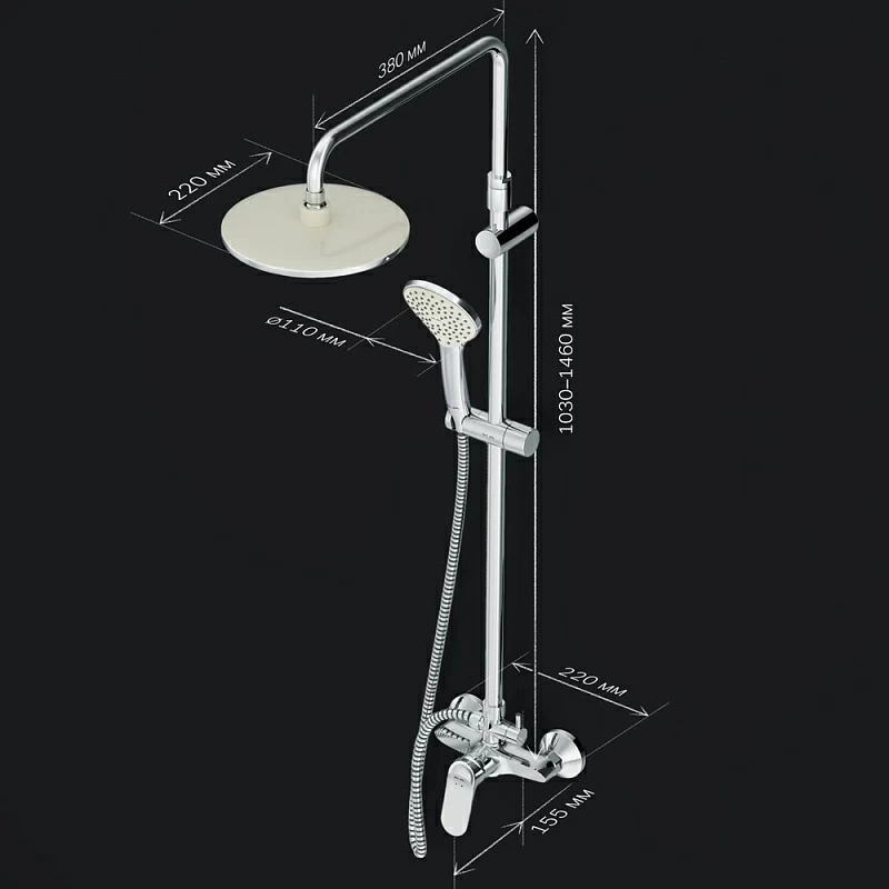 Душевая система AM.PM Sunny F0785C800 стойка с тропическим душем, смесителем, хром