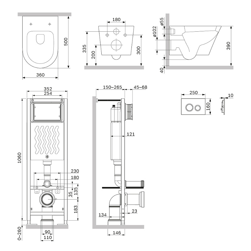 Унитаз подвесной безободковый с инсталляцией AM.PM ErgoFit IS110151.741701 сиденьем микролифт, хром механ. клавишей