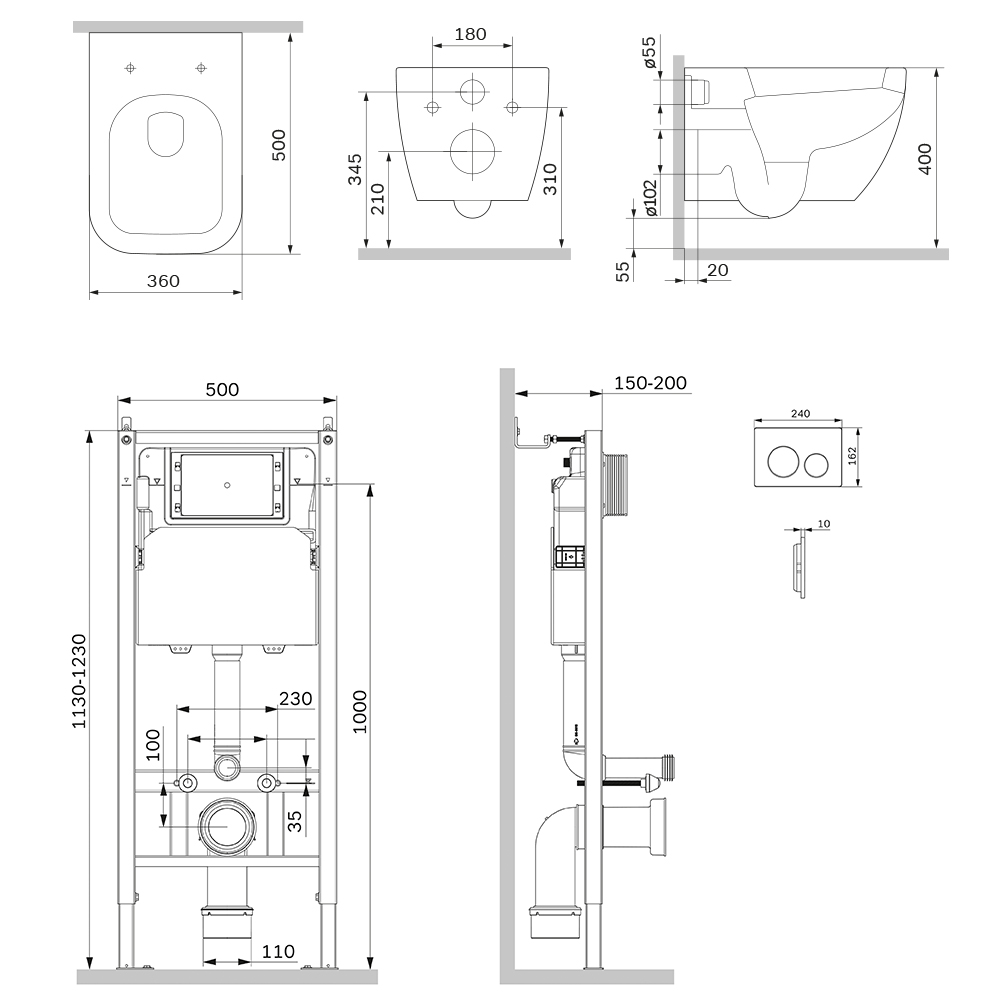 Инсталляция PrimeFit с подвесным унитазом Aquaspin и клавишей Gem IS90138.901901, Синий, белый, черный