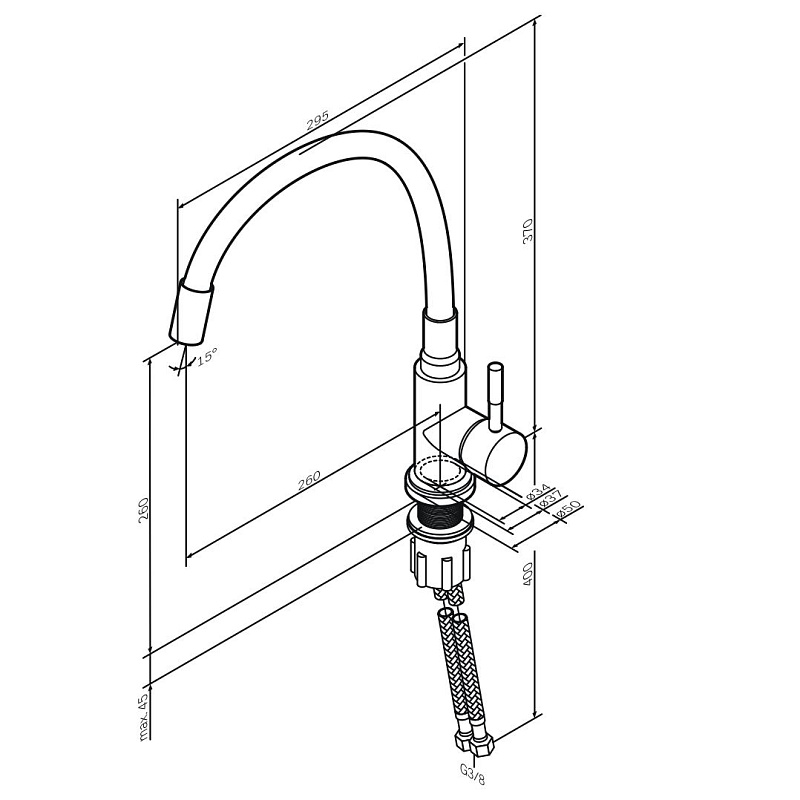 Смеситель для кухни AM.PM X-Joy S F85B07605 высокий, хром, с серым гибким изливом