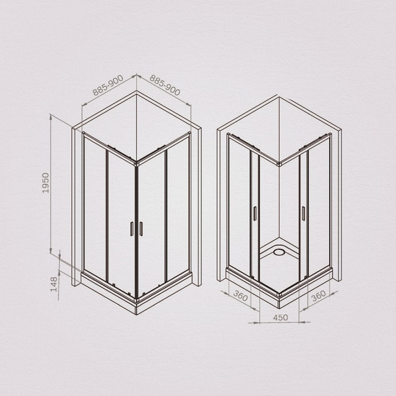 Душевое ограждение без поддона 90x90 AM.PM Gem W90G-403-9090MT профиль серебристый