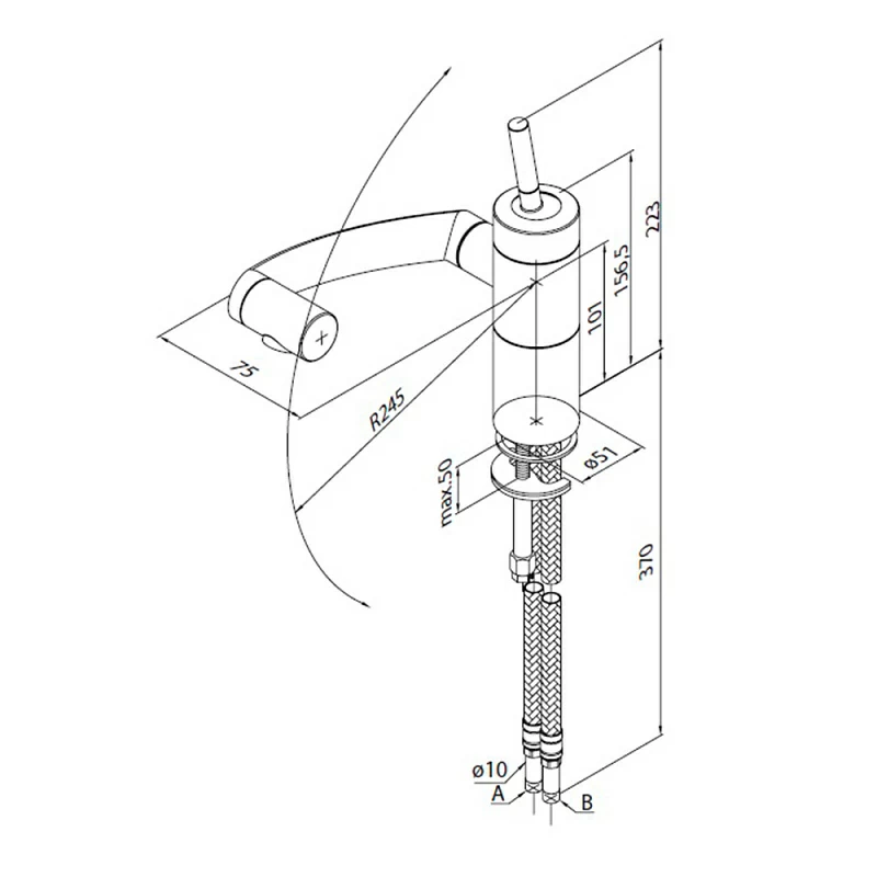 Смеситель для кухни Damixa Arc 290007364 3D с поворотным изливом, черный
