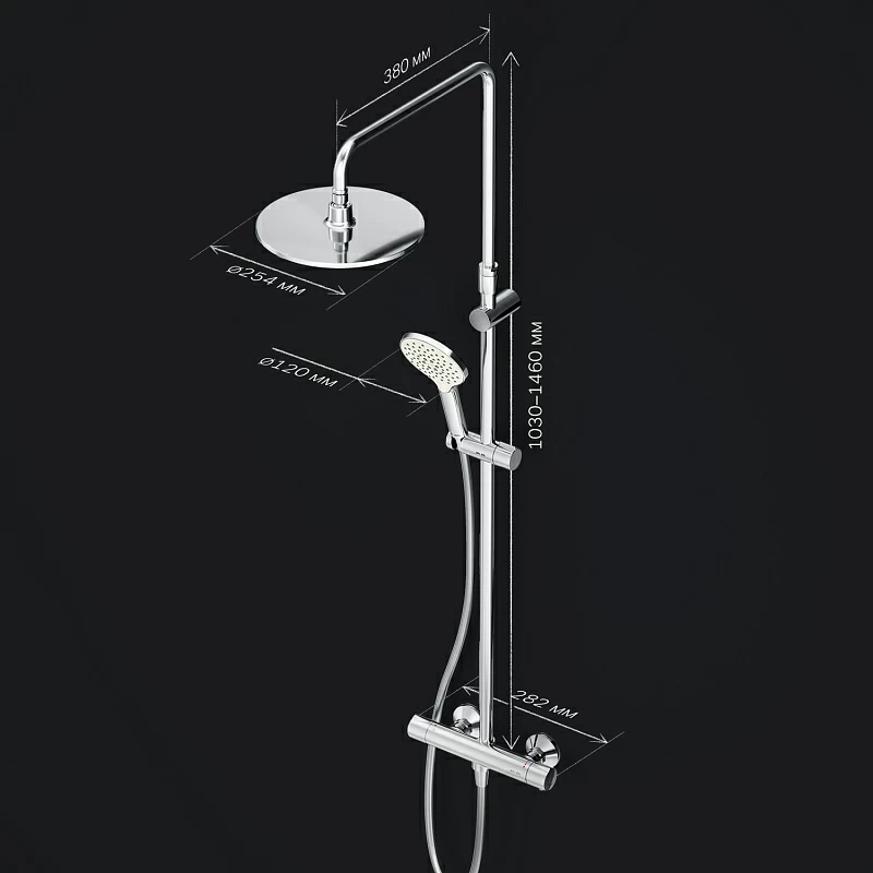 Душевая система AM.PM Like F0780464 стойка с тропическим душем, термостатом, смесителем, хром