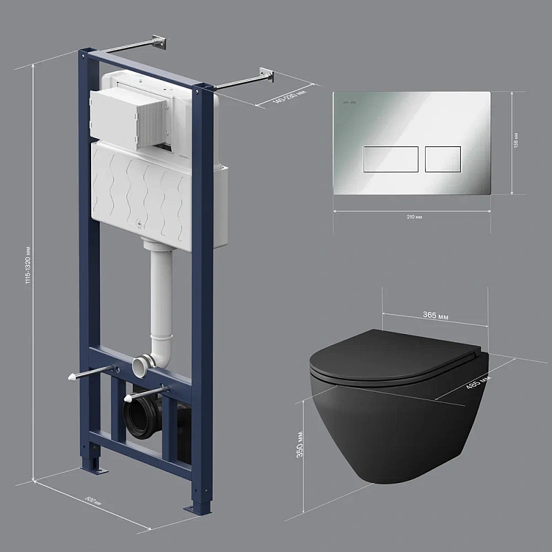 Унитаз подвесной безободковый с инсталляцией AM.PM Spirit V2.0 IS47051.701700MB сиденьем микролифт, хром пневм. клавишей