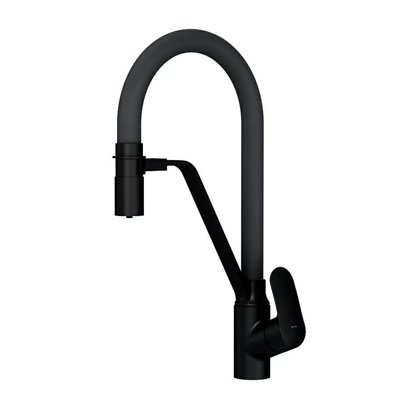 Смеситель для кухни AM.PM Like F8007825 высокий, черный, с серым гибким изливом и каналом питьевой воды