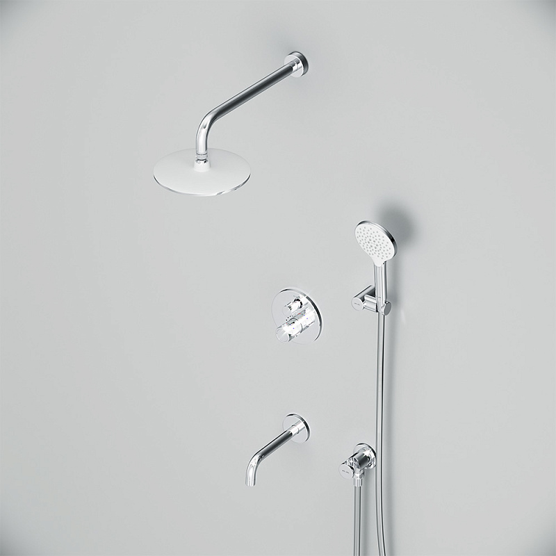 Встраиваемая душевая система AM.PM X-Joy FT85A3RH30 хром: тропический верхний душ, излив с душевой лейкой, термостат