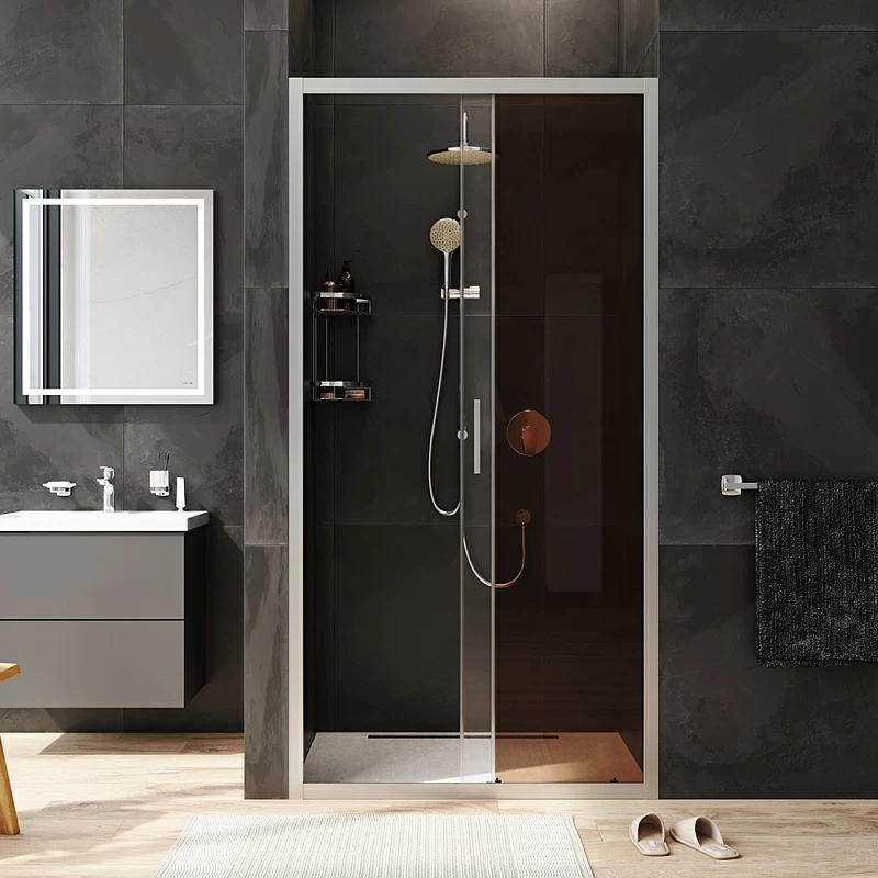 Душевая перегородка с дверью 100x195 AM.PM Gem W90G-100-1-195MBr бронзовое стекло, профиль серебристый