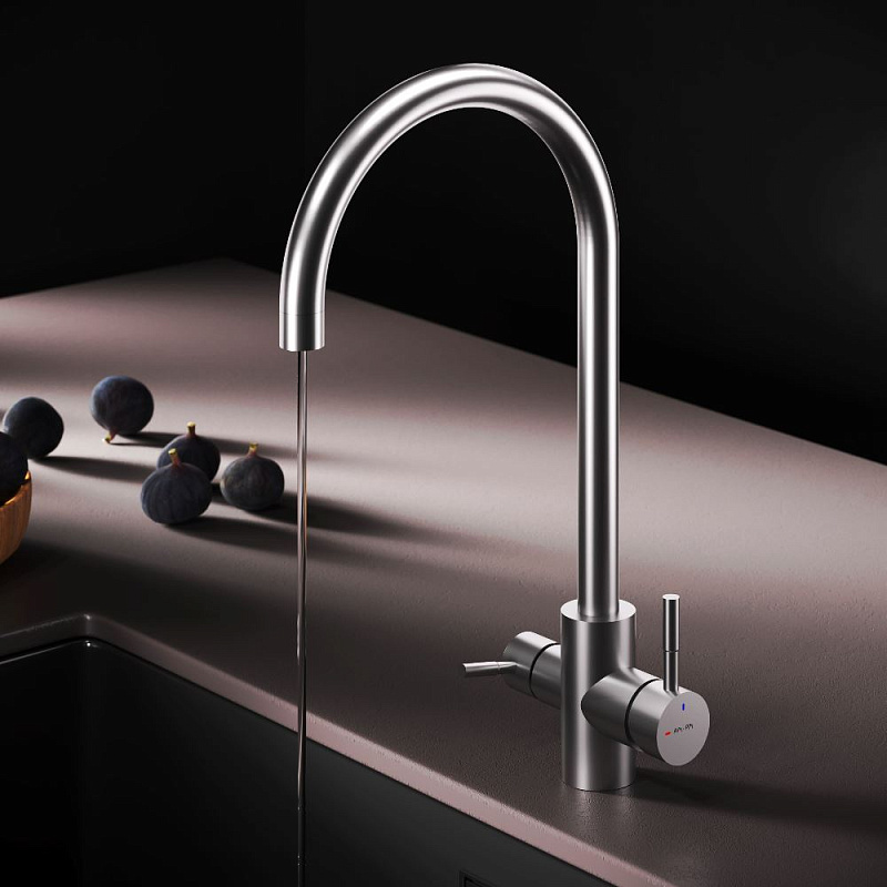 Смеситель для кухни AM.PM X-Joy S F85B07711 высокий, с каналом питьевой воды, сатин