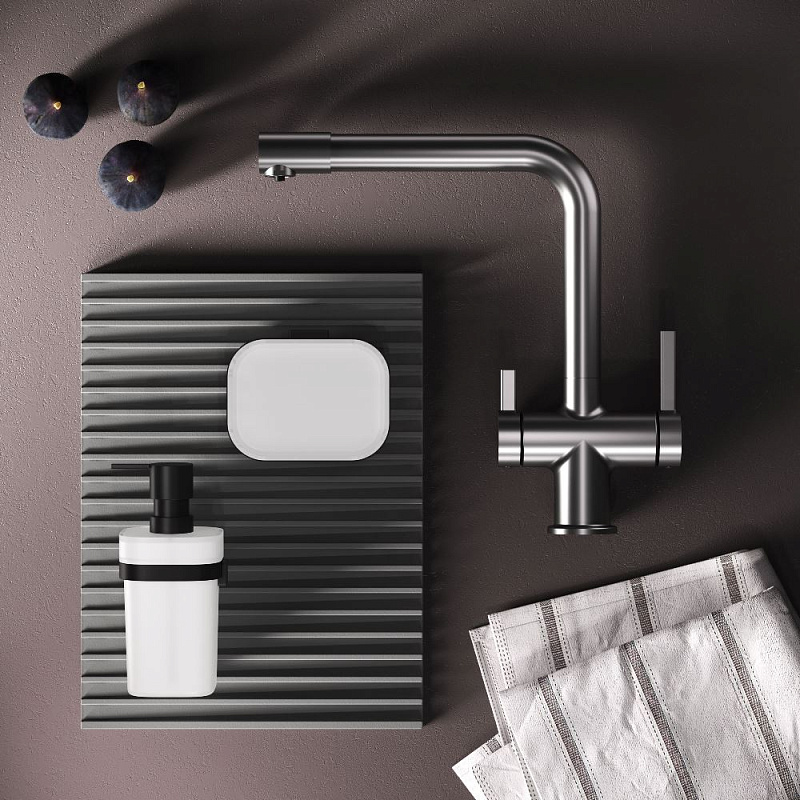 Смеситель для кухни AM.PM Func F8F05711 высокий с L-изливом с каналом для питьевой воды, сатин