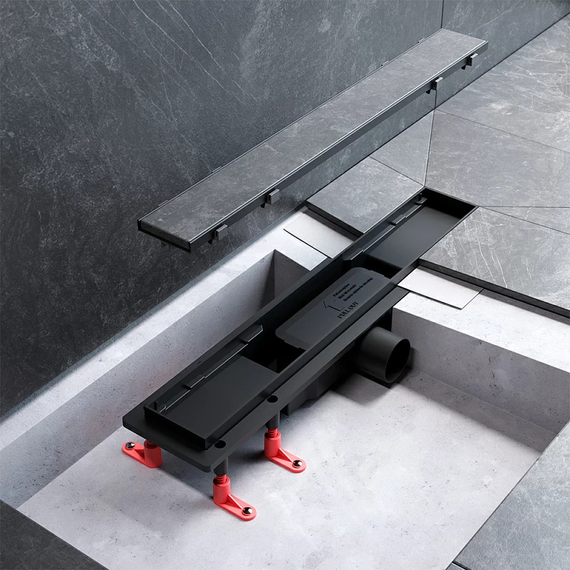 Душевой трап (лоток) 50 AM.PM PrimeFlow W02SC-U11-050-04BM комбинированный затвор с черной матовой решеткой под плитку