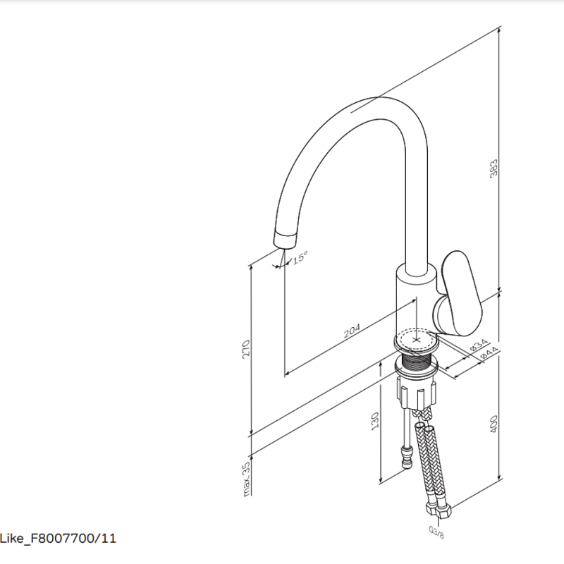 Смеситель для кухни AM.PM Like F8007722 высокий с каналом питьевой воды, черный