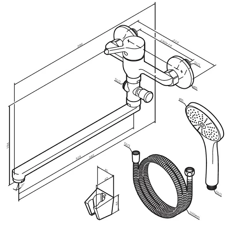Смеситель для ванны и душа AM.PM X-Joy S F85B90100 длинный излив, душевая лейка, шланг 1500, хром