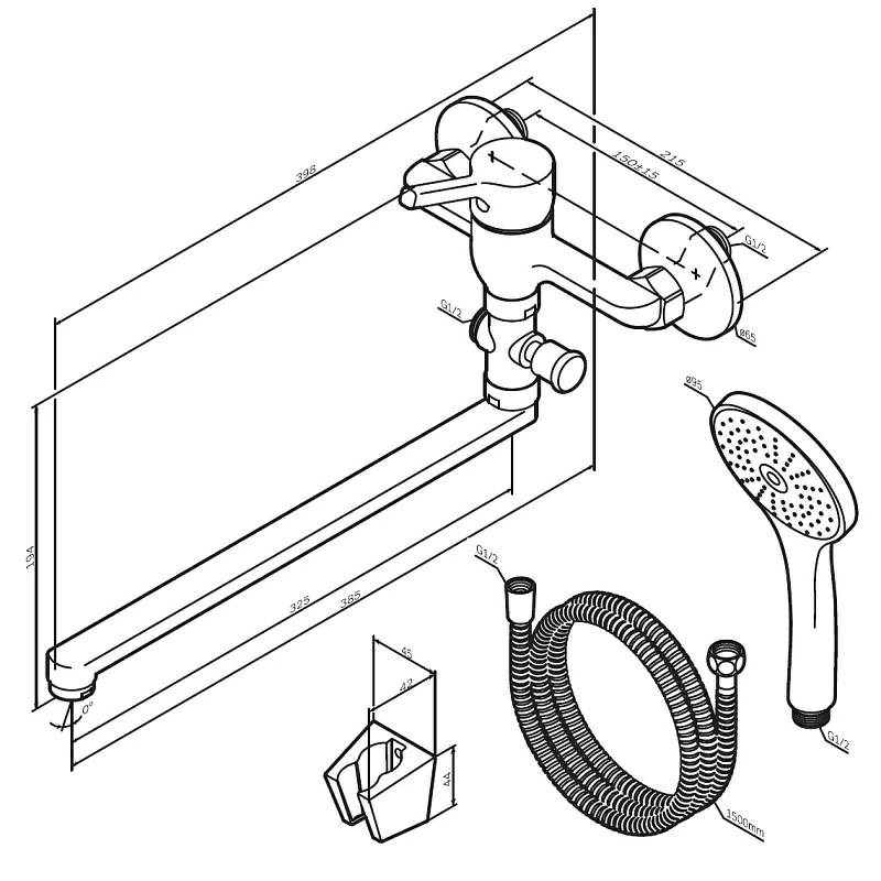 Смеситель для ванны и душа AM.PM X-Joy S F85B90122 длинный излив, душевая лейка, шланг 1500, черный