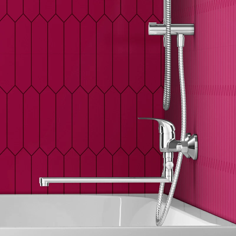 Смеситель для ванны и душа Dorff Stark D1109500 длинный излив, душевая лейка, шланг 1500, хром