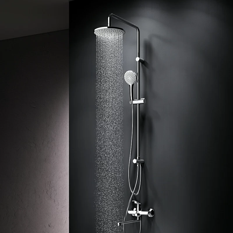 Душевая система AM.PM X-Joy F40885A94 стойка с тропическим душем, хром + смеситель для ванны с длинным изливом, хром