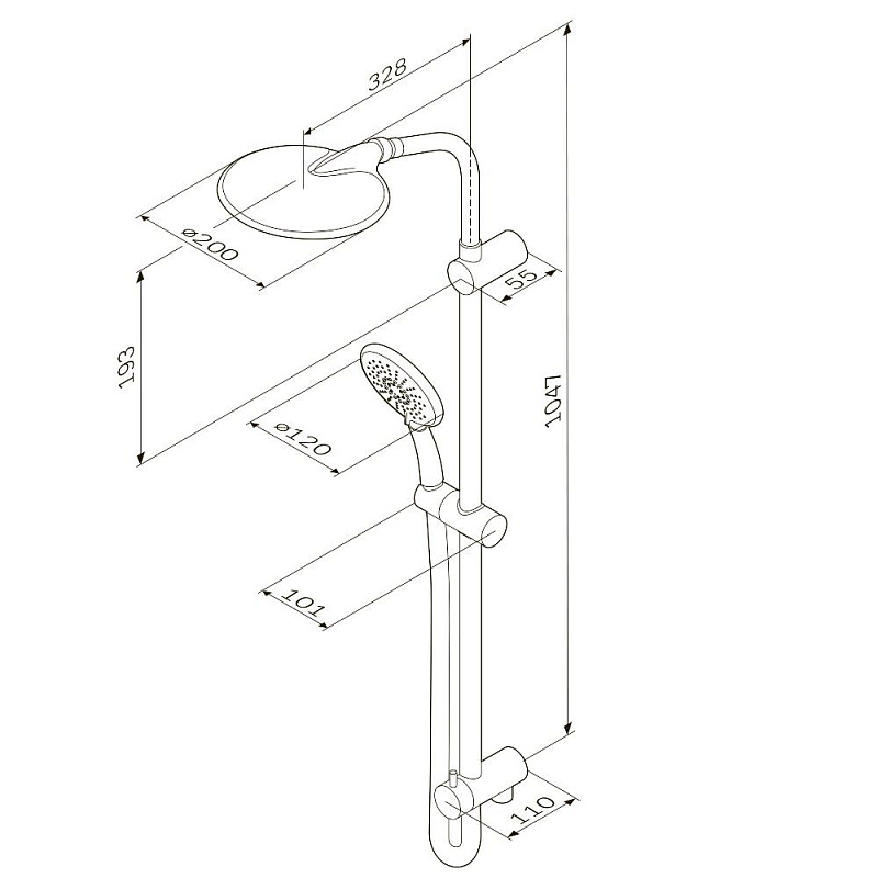 Душевая система AM.PM Bliss L F0753000 стойка с тропическим душем, хром