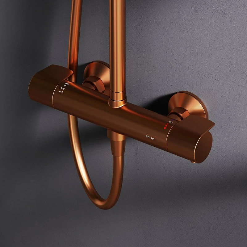 Душевая система AM.PM X-Joy F0785A444 стойка с тропическим душем, термостатом, смесителем, розовое золото