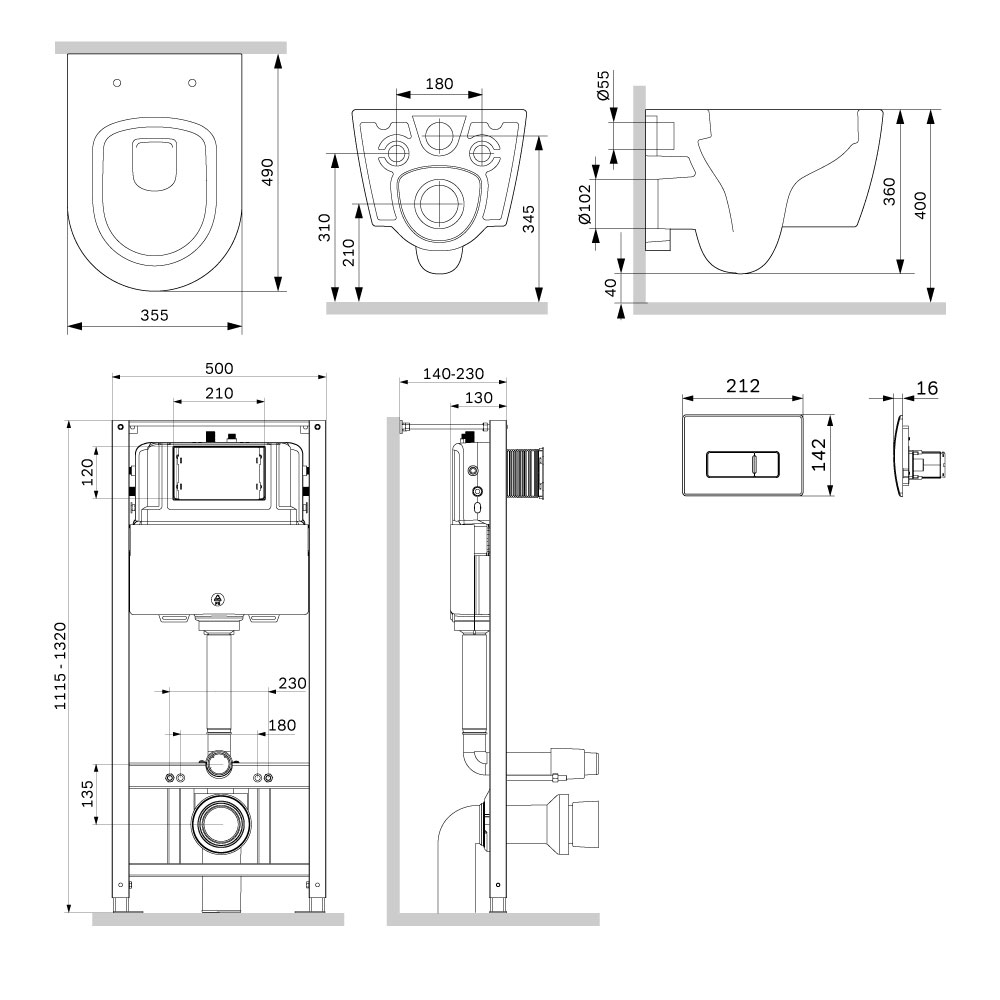 Инсталляция с подвесным унитазом Aquaspin и клавишей Func IS48031.8F1900MB