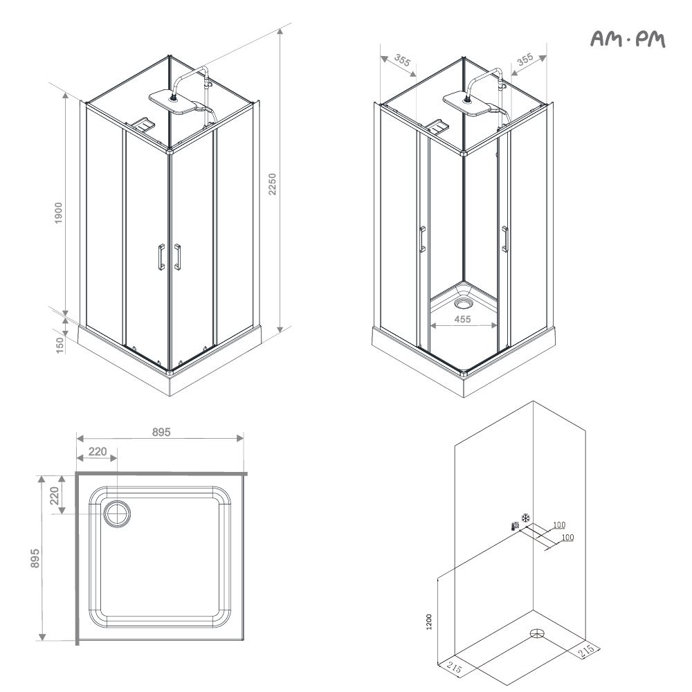 Душевая кабина 90x90 см, без гидромассажа Above W9XC-403-9090MT, Хром, белый, прозрачное