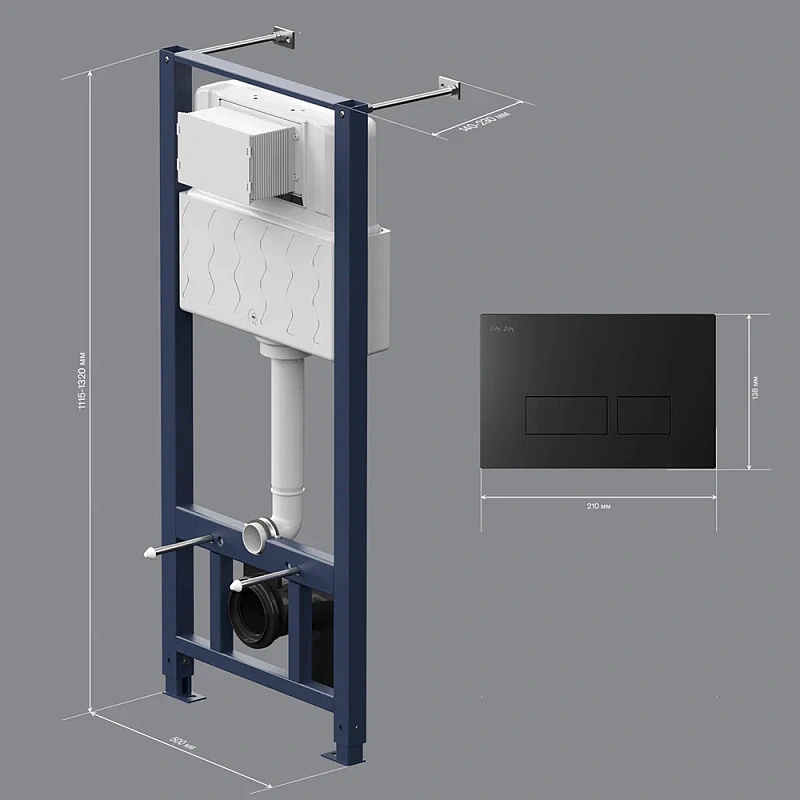 Инсталляция для подвесного унитаза AM.PM Pro I012704.7038 с пневм. клавишей черный матовый