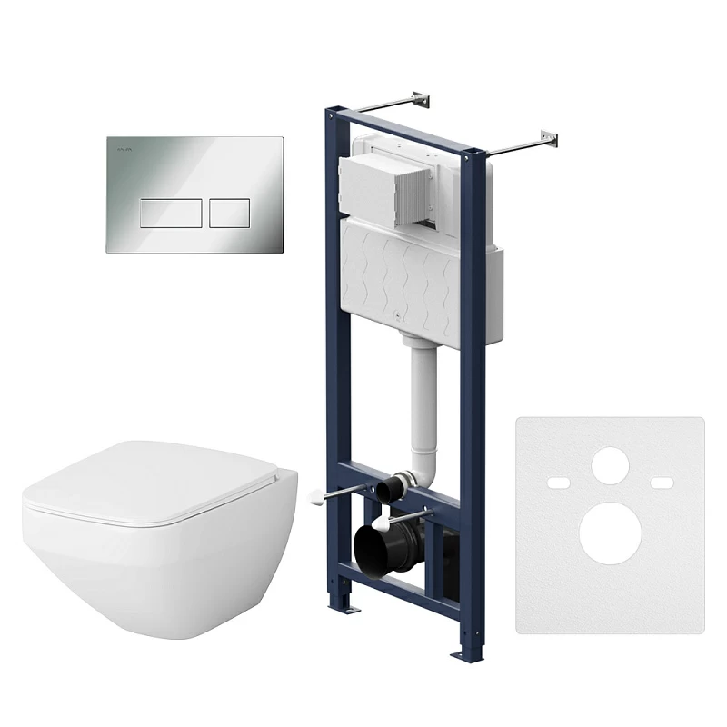 Унитаз подвесной безободковый с инсталляцией AM.PM Inspire 2.0 IS47051.50A1700 сиденьем микролифт, хром пневм. клавишей