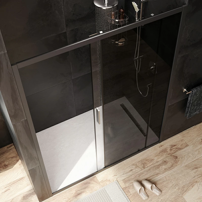 Душевая перегородка с дверью 150x195 AM.PM Gem W90G-150-1-195BG тонированное стекло, профиль черный матовый