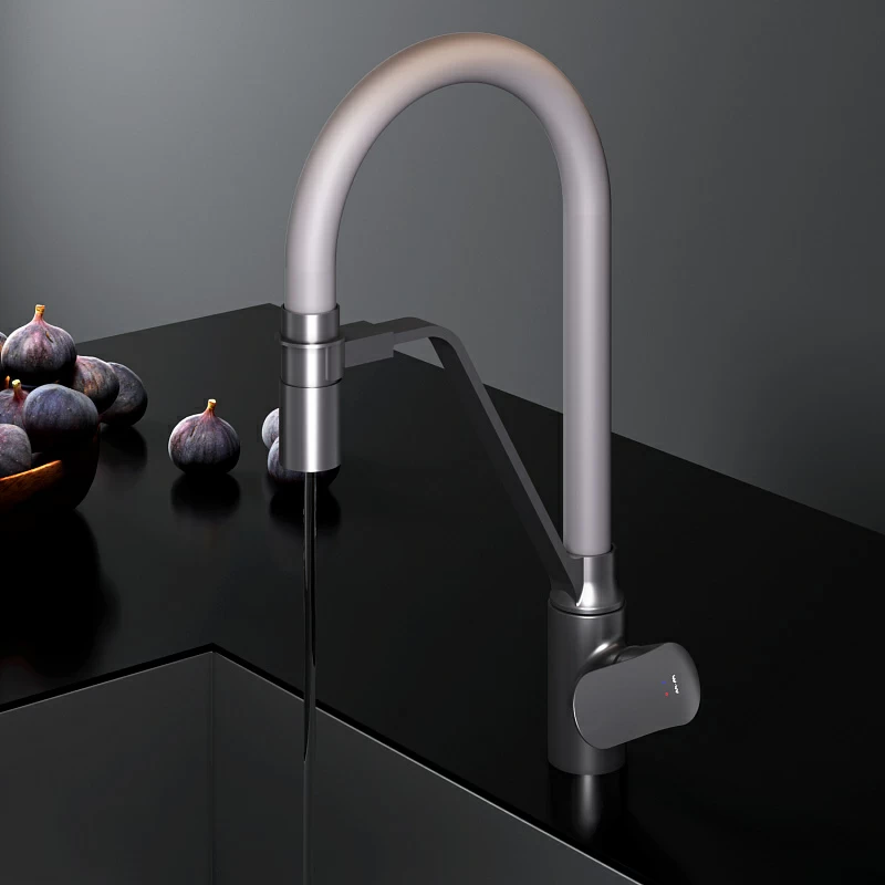 Смеситель для кухни AM.PM Like F8007825 высокий, черный, с серым гибким изливом и каналом питьевой воды