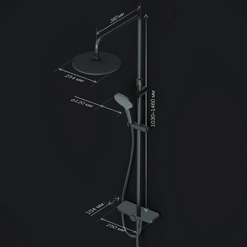 Душевая система AM.PM Like F0780222 стойка с тропическим душем, черная матовая