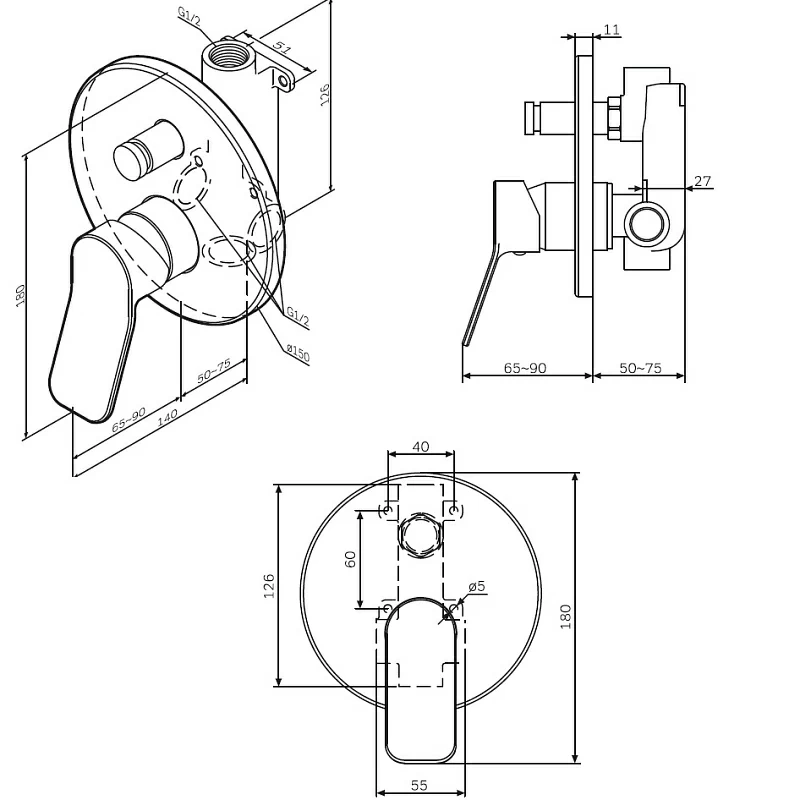 Смеситель для ванны и душа AM.PM X-Joy F85A45000 хром встраиваемый