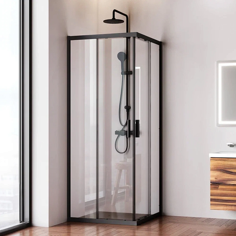 Душевое ограждение без поддона 80x80 AM.PM Gem W90G-403-8080-BT профиль черный матовый