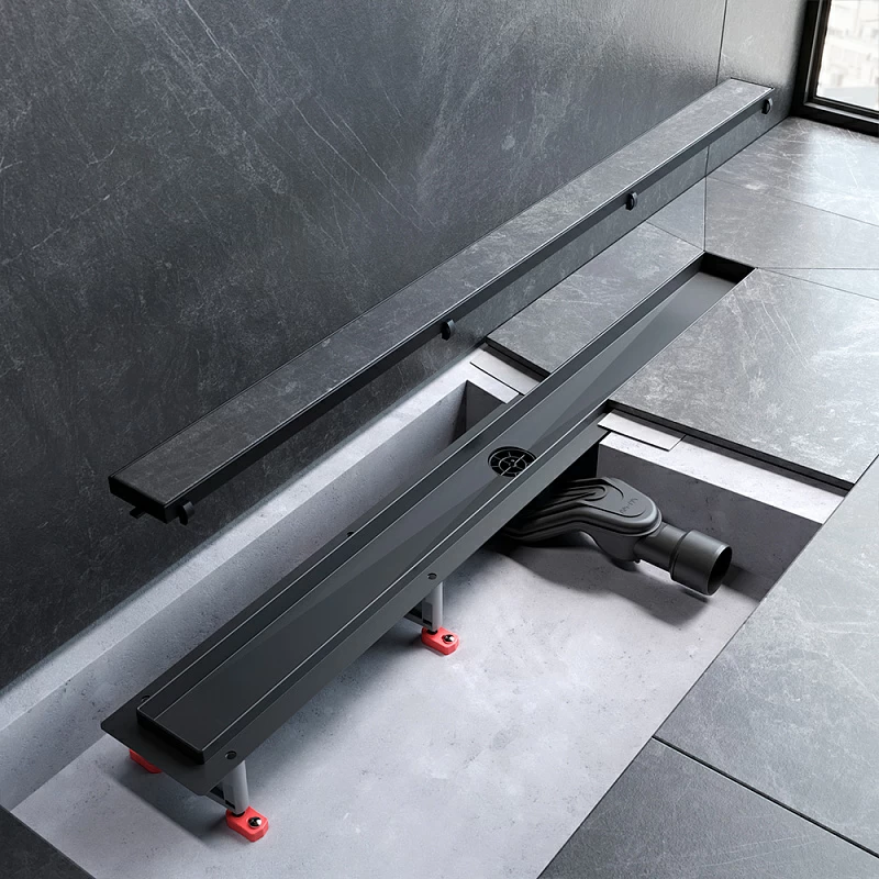 Душевой трап (лоток) 90 AM.PM MasterFlow W01SC-U11-090-04BM комбинированный затвор с черной матовой решеткой под плитку