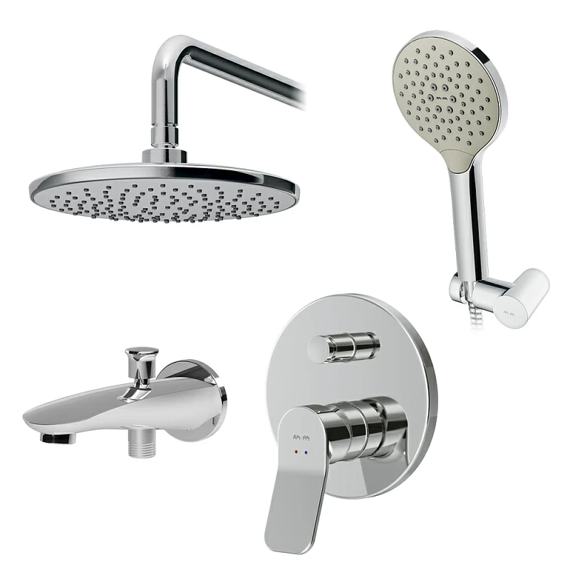 Встраиваемая душевая система AM.PM X-Joy FB85A10020 хром: тропический верхний душ, излив с душевой лейкой