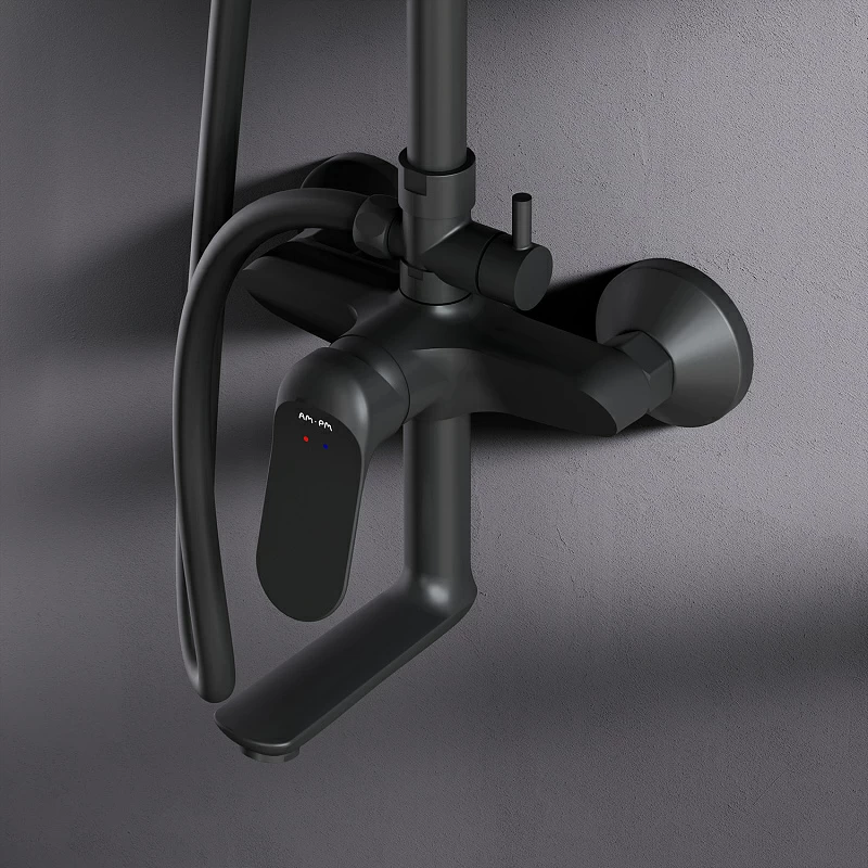 Душевая система AM.PM Sunny F0785C922 стойка с тропическим душем, смесителем, изливом, черная матовая