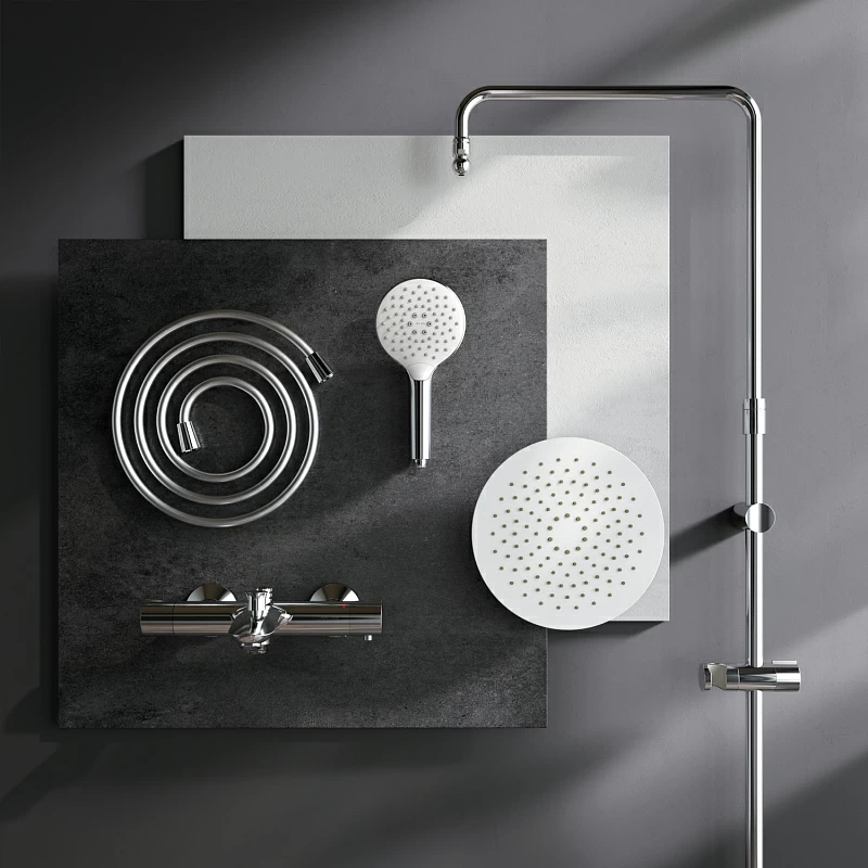 Душевая система AM.PM Like F0780564 стойка с тропическим душем, термостатом, смесителем, изливом, хром