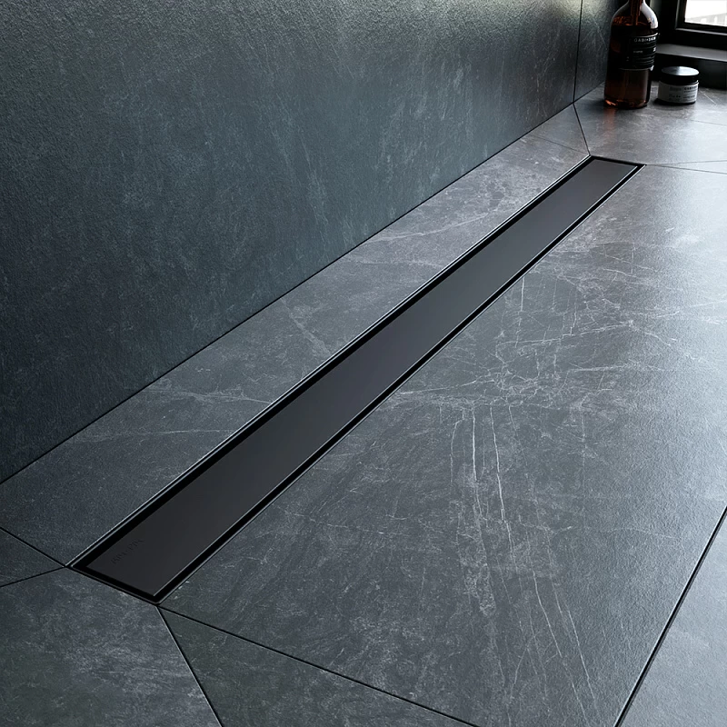 Душевой трап (лоток) 90 AM.PM MasterFlow W01SC-U11-090-04BM комбинированный затвор с черной матовой решеткой под плитку