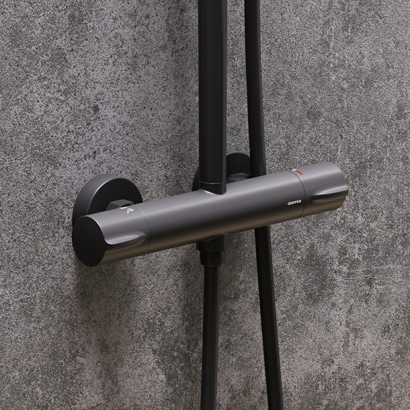 Душевая система Damixa Scandinavian Pure 936800300 стойка с тропическим душем, термостатом, смесителем, черная матовая