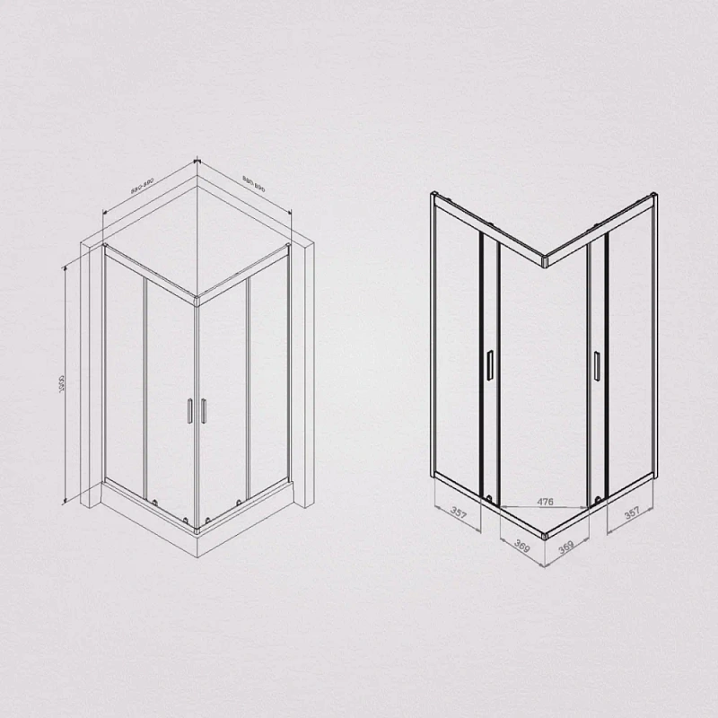 Душевое ограждение без поддона 90x90 AM.PM Gem W90G-403-090BT профиль черный матовый